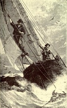 Spearing  a swordfish from a schooner's pulpit